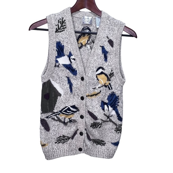 Vintage Jackets & Blazers - VINTAGE Northern Treasures Bird Wool Sweater Vest Size Small
